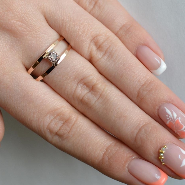 Срібна каблучка з пластинами із золота