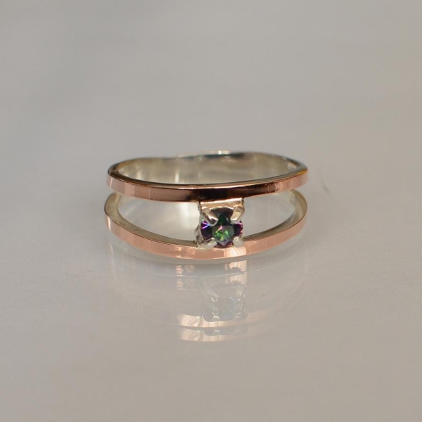 Срібна каблучка з пластинами із золота