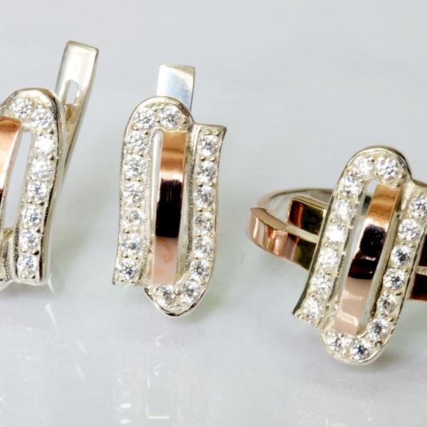 Срібний набір зі вставками з золота