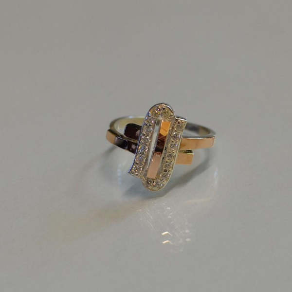 Срібна каблучка  зі вставками з золота