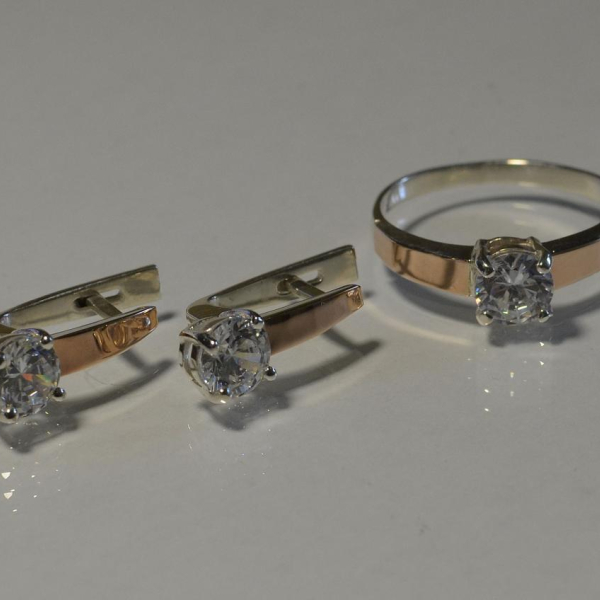 Срібний набір з напайками з золота