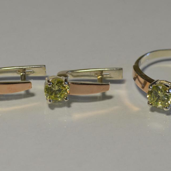 Срібний набір з напайками з золота