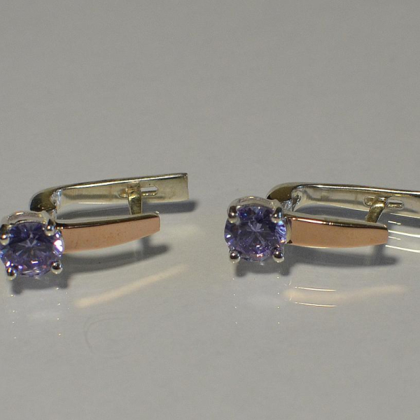 Серебряные серьги  с пластинами из золота