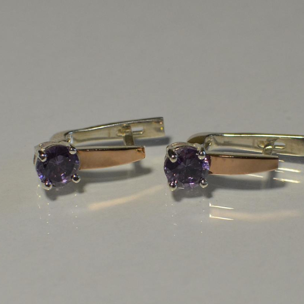 Серебряные серьги  с пластинами из золота