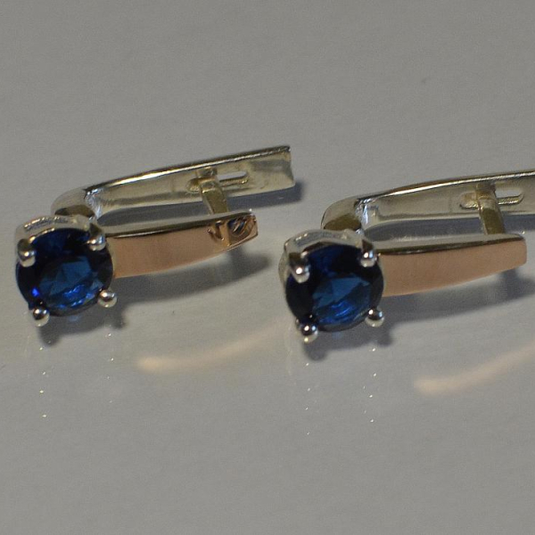 Серебряные серьги  с пластинами из золота