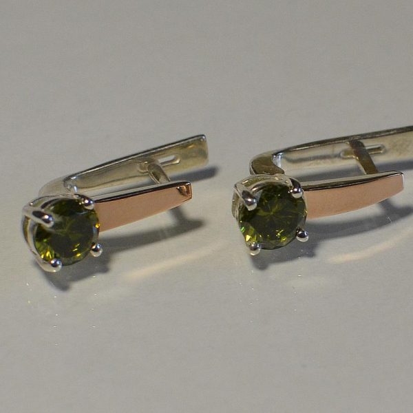 Серебряные серьги  с пластинами из золота