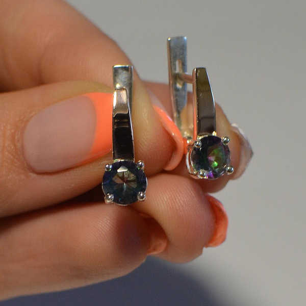 Серебряные серьги  с пластинами из золота