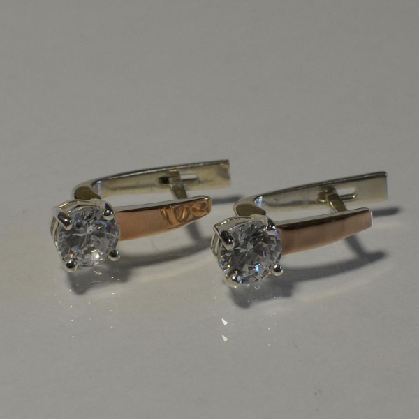 Серебряные серьги  с пластинами из золота