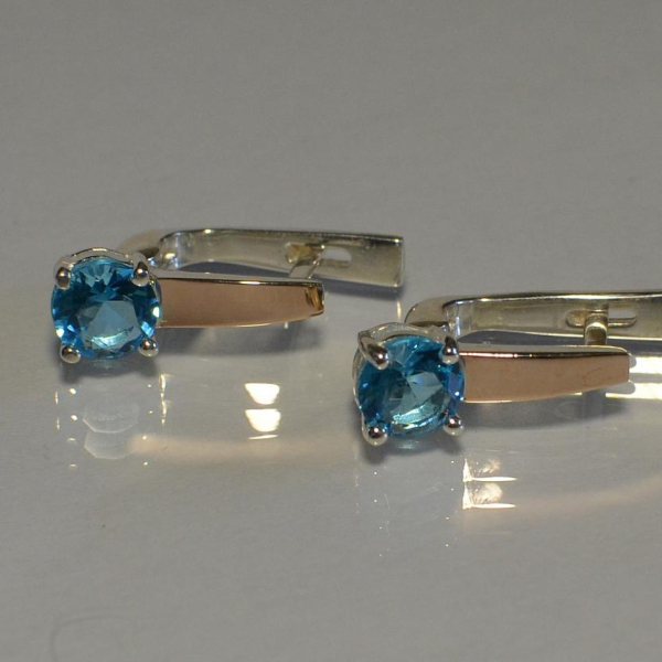 Серебряные серьги  с пластинами из золота