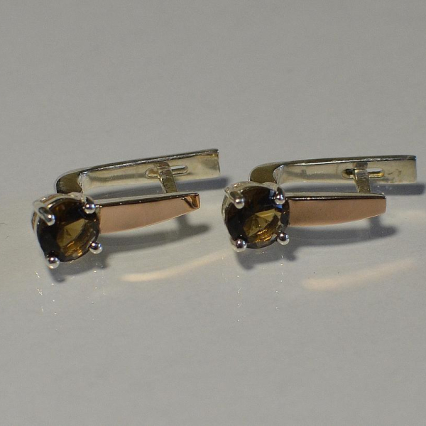 Серебряные серьги  с пластинами из золота