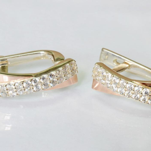 Срібні сережки з пластинами із золота