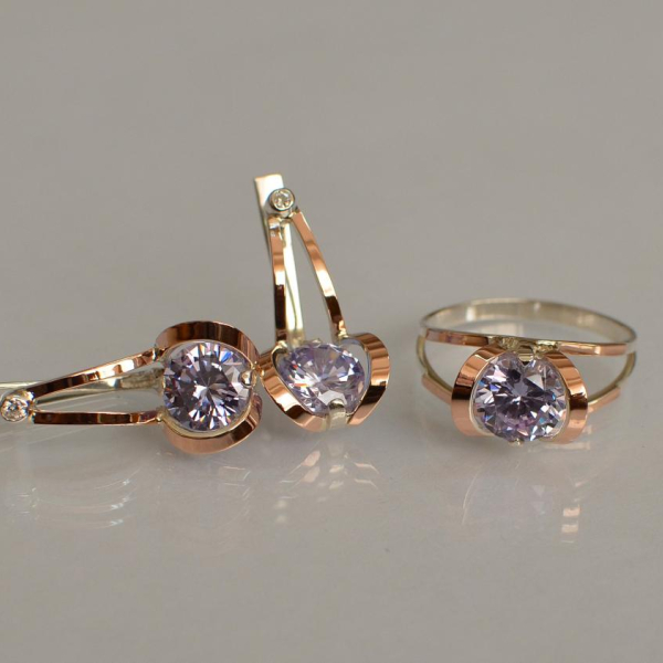 Серебряный комплект с пластинами из золота