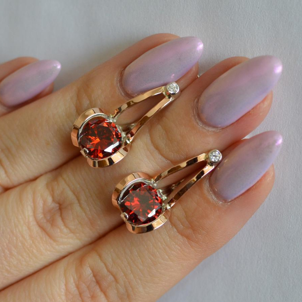 Серебряные серьги  с пластинами из золота