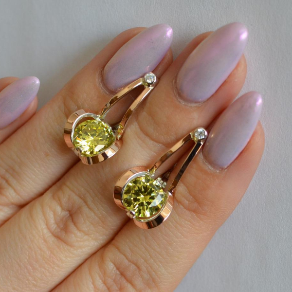 Серебряные серьги  с пластинами из золота