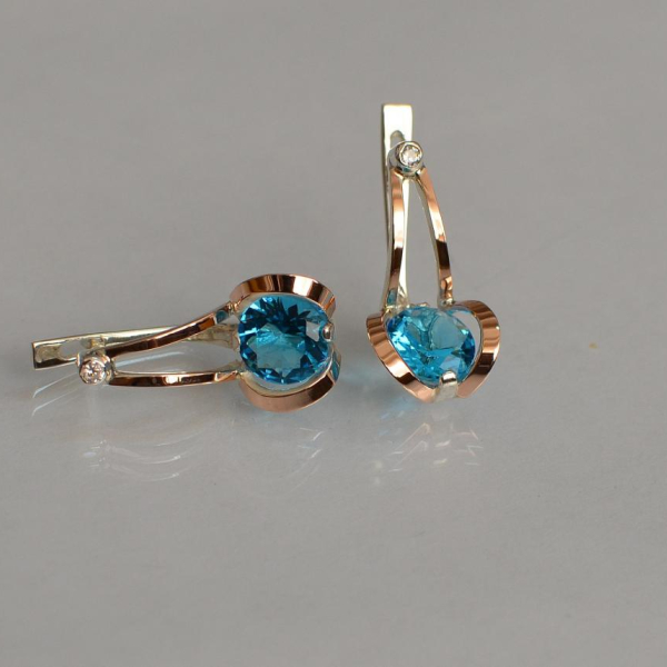 Серебряные серьги  с пластинами из золота