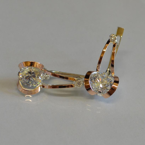 Серебряные серьги  с пластинами из золота