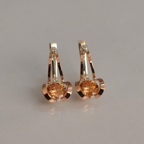 Серебряные серьги  с пластинами из золота