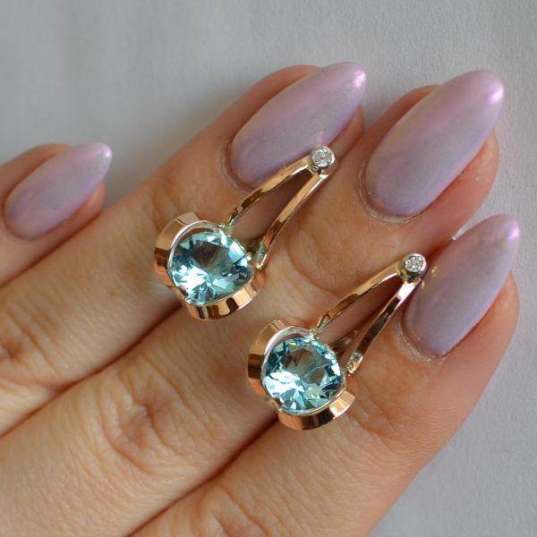 Серебряные серьги  с пластинами из золота