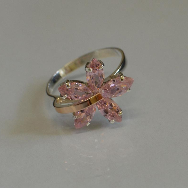 Срібна каблучка з золотими пластинами