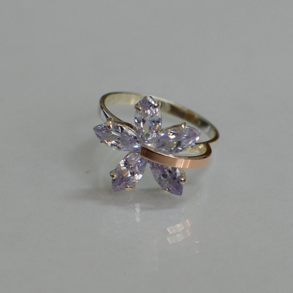 Срібна каблучка з золотими пластинами