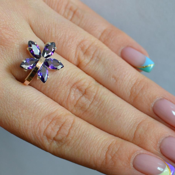 Срібна каблучка з золотими пластинами