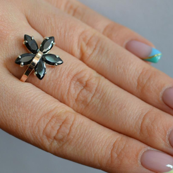 Срібна каблучка з золотими пластинами