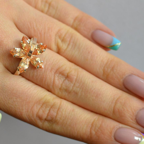 Срібна каблучка з золотими пластинами