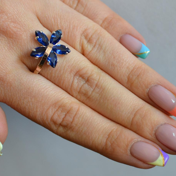 Срібна каблучка з золотими пластинами