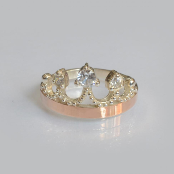 Срібна каблучка з пластинами із золота