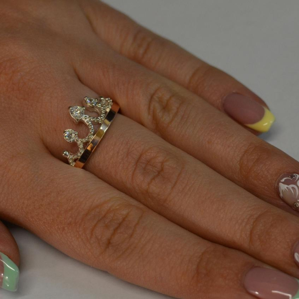 Срібна каблучка з пластинами із золота