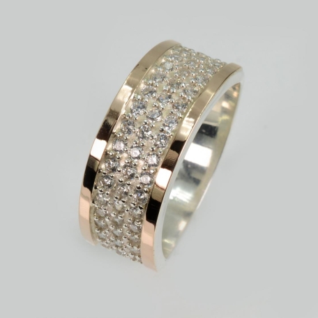 Срібна каблучка з золотими пластинами