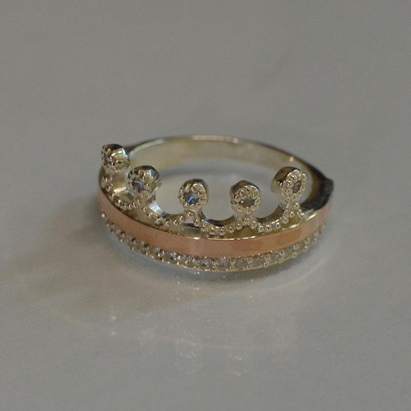 Срібна каблучка з напайками із золота