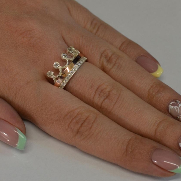 Срібна каблучка з напайками із золота