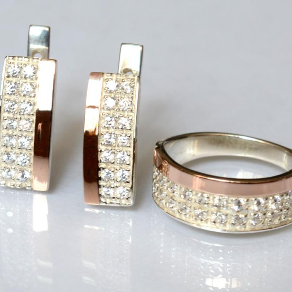 Срібний комплект з накладками з золота