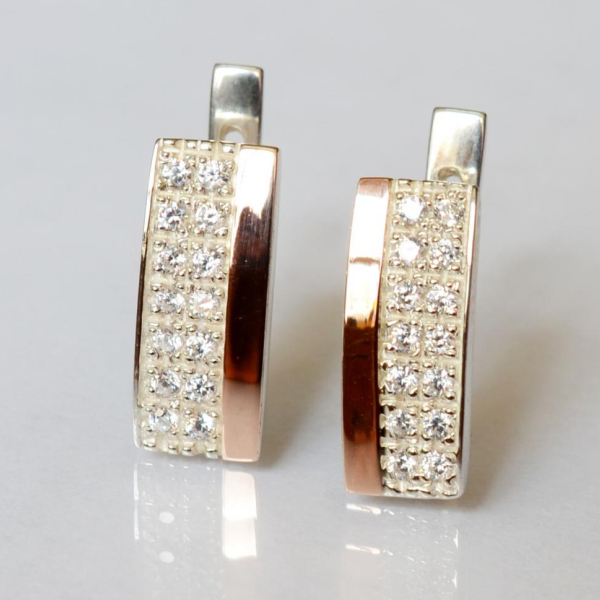 Срібні сережки з накладками з золота