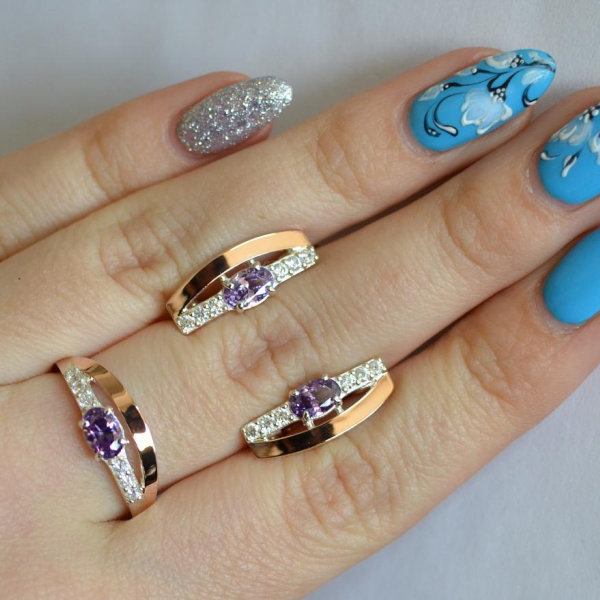 Срібний набір з золотими вставками