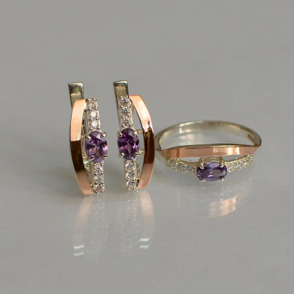 Срібний набір з золотими вставками