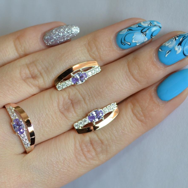 Срібний набір з золотими вставками