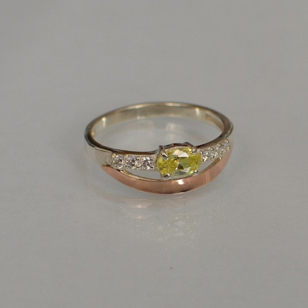 Срібна каблучка з накладками з золота