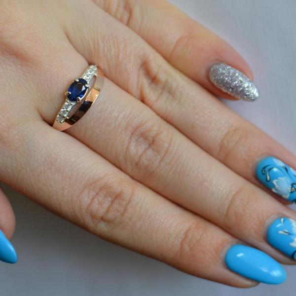 Срібна каблучка з накладками з золота