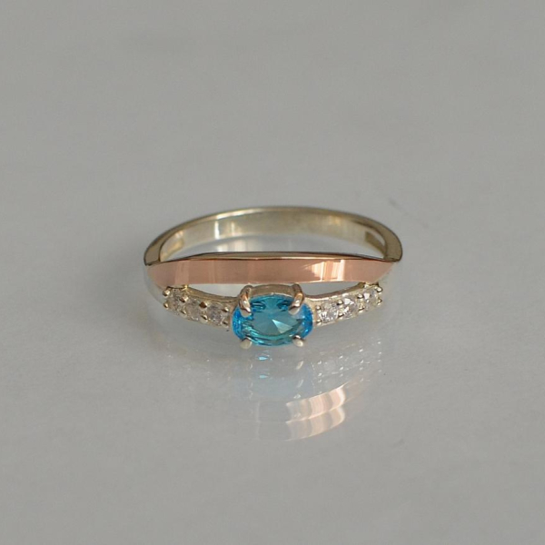 Срібна каблучка з накладками з золота