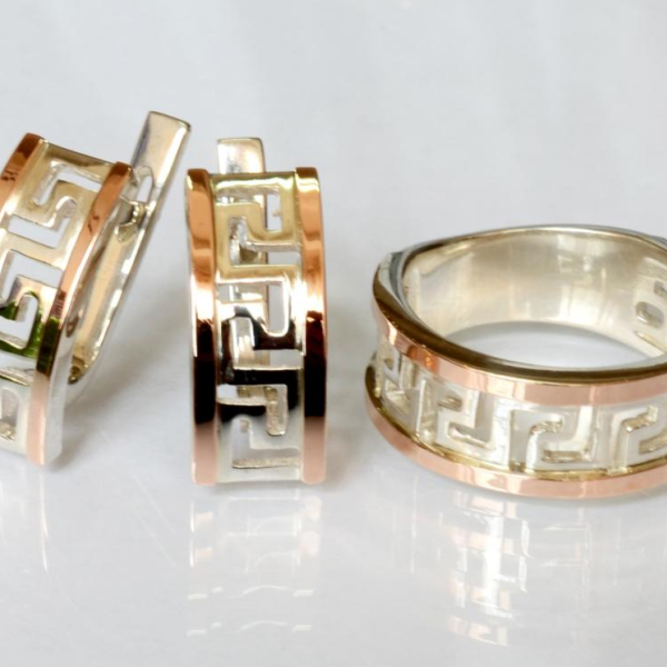 Срібний гарнітур з накладками із золота