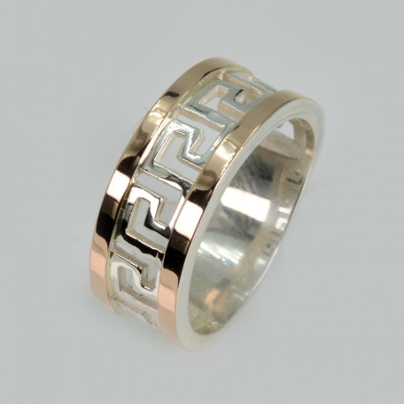 Срібна каблучка з напайками із золота