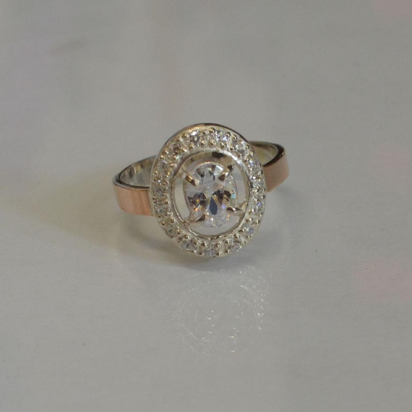 Срібна каблучка з золотими пластинами