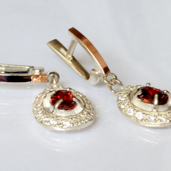 Срібні сережки з накладками з золота