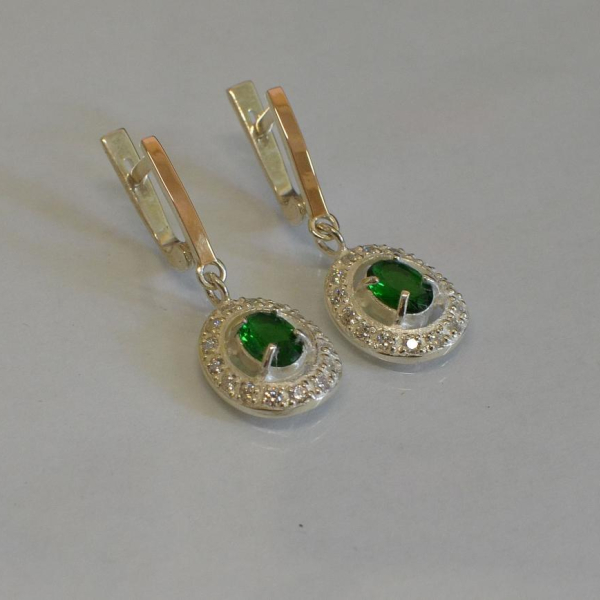 Срібні сережки з накладками з золота