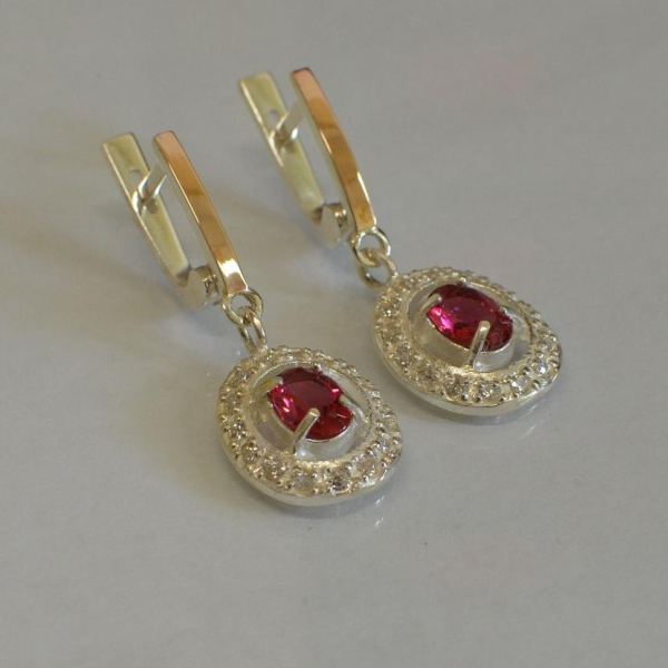 Срібні сережки з накладками з золота