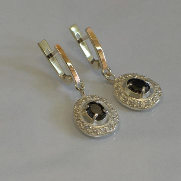 Срібні сережки з накладками з золота