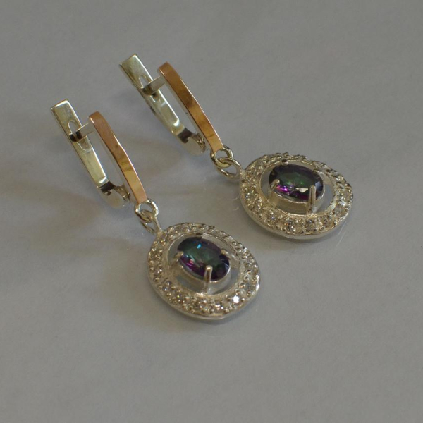 Срібні сережки з накладками з золота