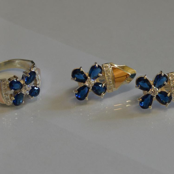 Срібний набір  із золотими накладками